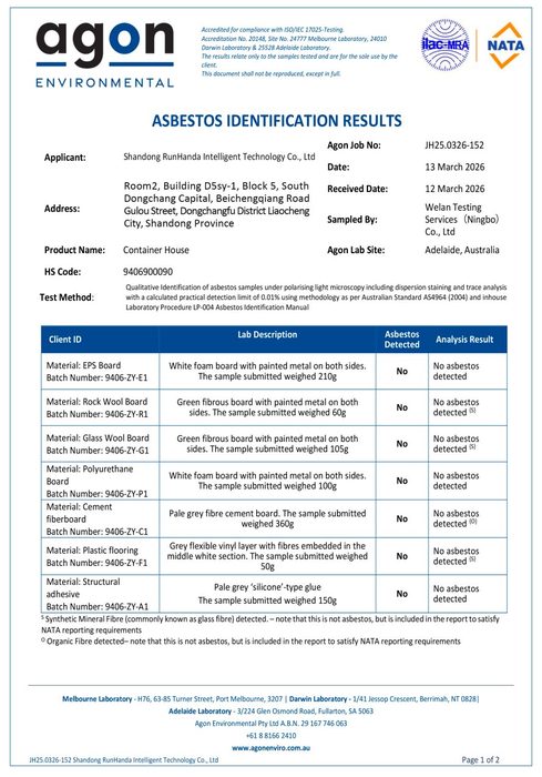 Wall Panel & Floor Structural Adhesive Asbestos-Free Test Report